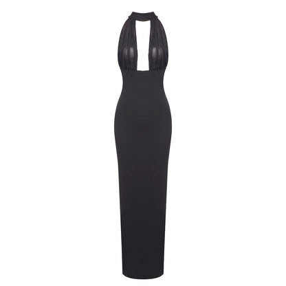 LOVEVOP popular Autumn Elegant Ladies Black White Slim Fit Neck Long Dress One Shoulder Halter Dress Wholesale Dress