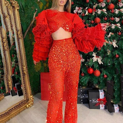 2025 2025 Popular trade women's New  summer trousers new navel long-sleeved party solid color fashion suit