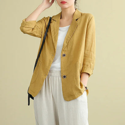 Cotton and linen jacket small suit  spring and autumn new loose literary and retro long-sleeved casual temperament outer suit women