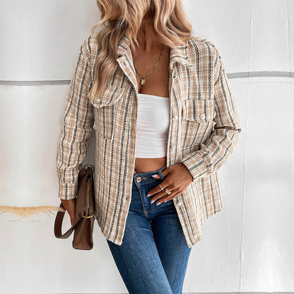 LOVEVOP trade Hot autumn and winter new 2025 small fragrant design jacket retro  plaid cardigan