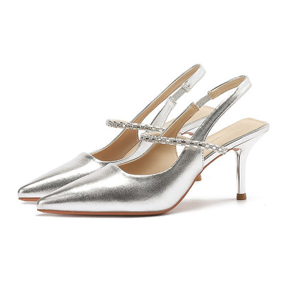 2025 733-12 one-word pointed rear empty high-heeled sandals 2025 women's summer new fairy style pointed stiletto high heels