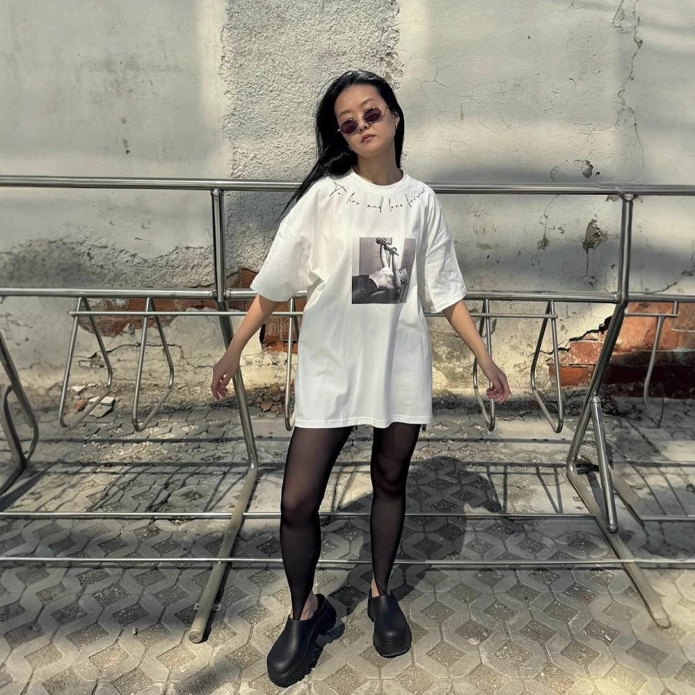 Super large size n retro short-sleeved T-shirt summer ins niche versatile street new tops  New Popular trade