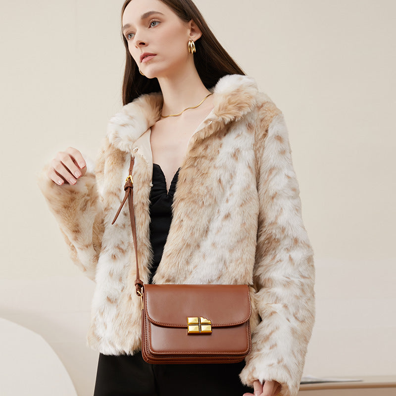 popular spring and summer new cowhide small square bag women's high-end shoulder underarm bag niche messenger bag bag