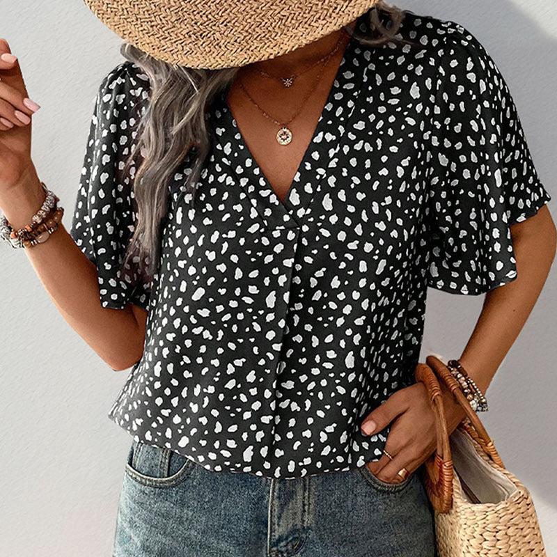 LOVEVOP New Cross-border popular Summer New 2025 Women's Clothing Pullover Top Leopard Print V-Neck Shirt