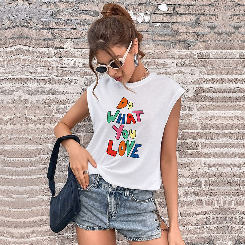 LOVEVOP EABY  new product popular summer 2025 vest crew neck letter printed top sleeveless Popular trade t-shirt