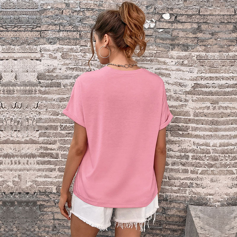 LOVEVOP New popular Summer South East Asia Women's Crew Neck Printed Basic Top Guangzhou Short Sleeve T-Shirt Wholesale