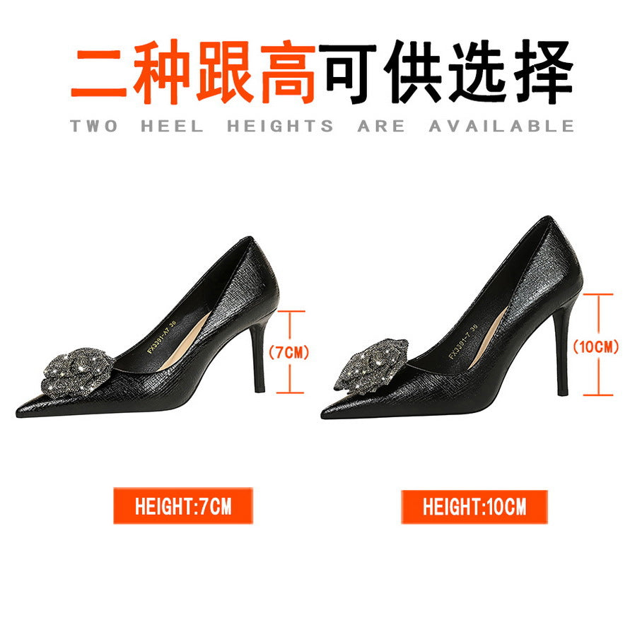2025 3391-AH52  style nightclub high heels women's shoes shallow mouth pointed rhinestone rose single shoes high heels women's shoes