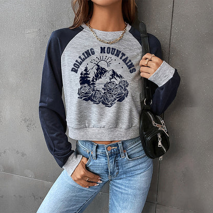 LOVEVOP popular new spring and autumn college style shoulder sleeves BM 2025 Popular trade color matching short navel round neck pullover sweater