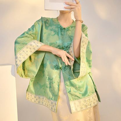 spring new Chinese style printed shirt retro celebrity temperament light luxury loose top M5007