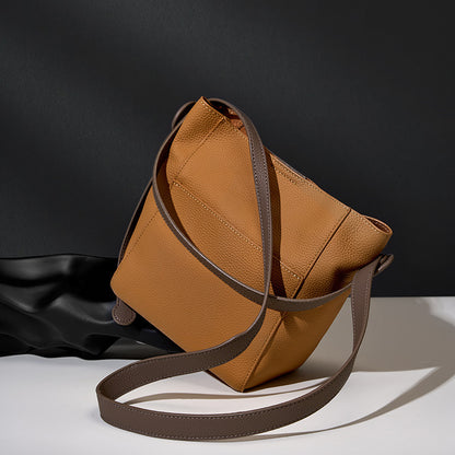 Leather bag women's popular new commuter women's bag premium texture messenger bag large capacity shoulder portable bucket bag