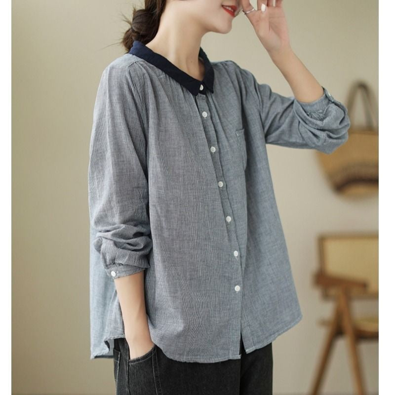 Korean version of small plaid long-sleeved shirt women's  spring and autumn new meat-covering and thin loose age-reducing top color matching shirt