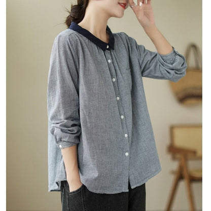 Korean version of small plaid long-sleeved shirt women's  spring and autumn new meat-covering and thin loose age-reducing top color matching shirt