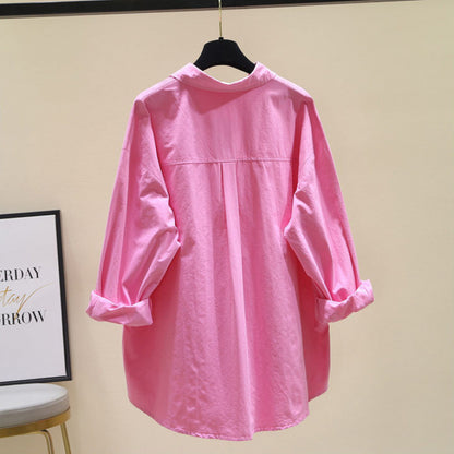 Long-sleeved shirt women's  spring new Korean version of fashion solid color temperament loose Popular casual shirt top