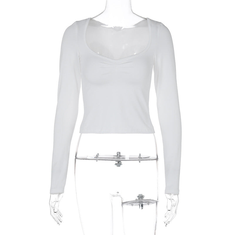 LOVEVOP 2025 cross-border women's clothing Hot summer new sexy fashion slim and thin navel solid color long-sleeved top T-shirt