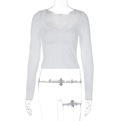 LOVEVOP 2025 cross-border women's clothing Hot summer new sexy fashion slim and thin navel solid color long-sleeved top T-shirt