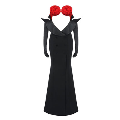 LOVEVOP 2023 black flower dress gloves long dress fishtail dress banquet new evening dress high-end Popular trade dress