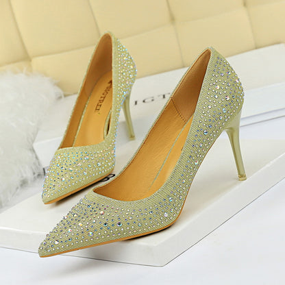 2025 9219-A22 Korean version of fashion wedding shoes, high heels, stiletto heels, shallow mouth, pointed head, sexy banquet rhinestone shoes
