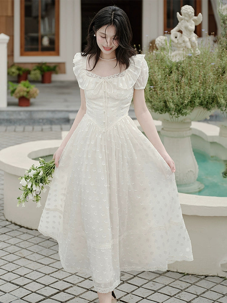 seaside vacation white moonlight dress women's summer high-end jacquard temperament lace long dress first love small white dress