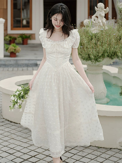 seaside vacation white moonlight dress women's summer high-end jacquard temperament lace long dress first love small white dress