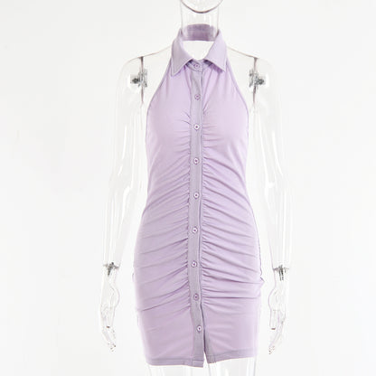 2025 New women's clothing  spring and summer new dress, sexy backless sleeveless single-breasted cardigan hip-wrapped skirt