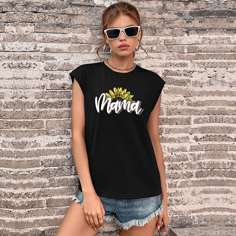 LOVEVOP New popular Summer South East Asia Vest Crew Neck Printed Top Guangzhou Sleeveless Letter T-Shirt Wholesale