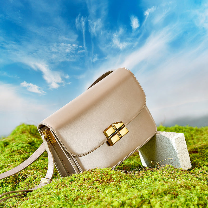 popular spring and summer new cowhide small square bag women's high-end shoulder underarm bag niche messenger bag bag