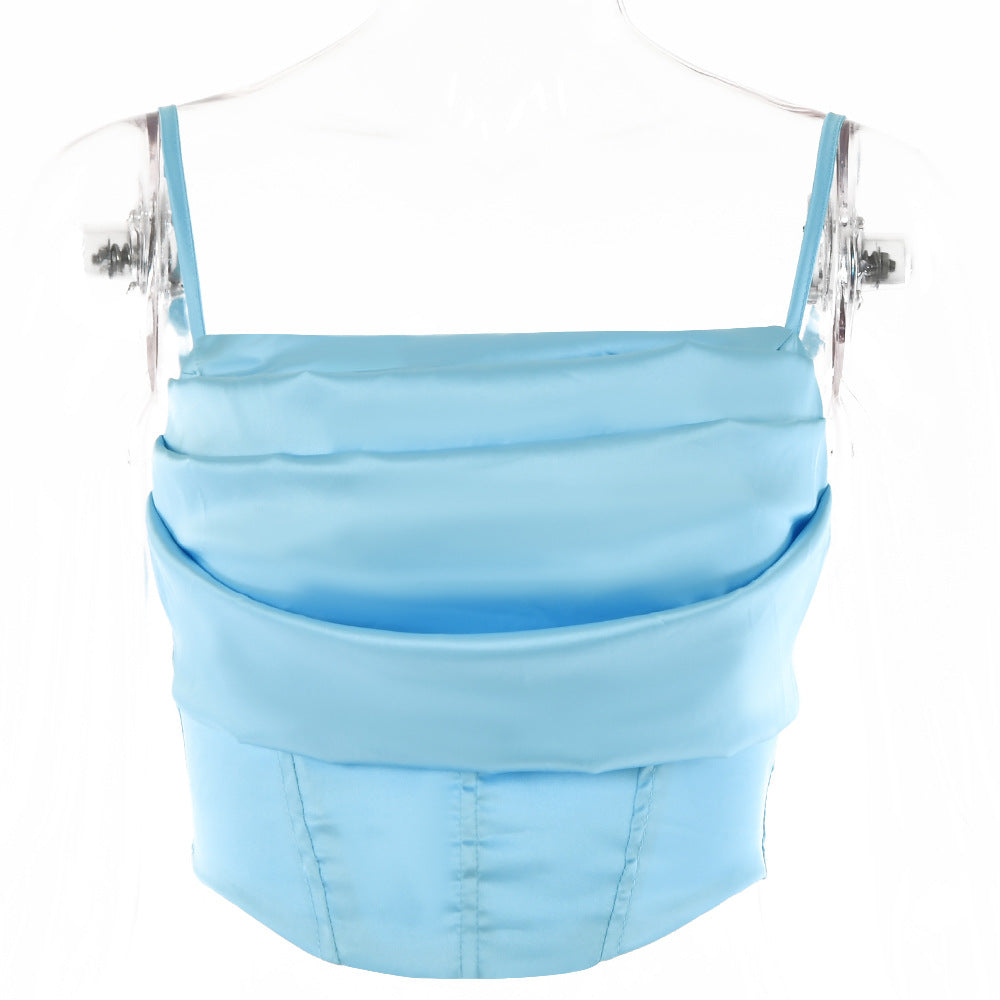 2025 Popular trade hot-selling  summer new top fashionable drape collar design halter suspender sexy tube top T-shirt