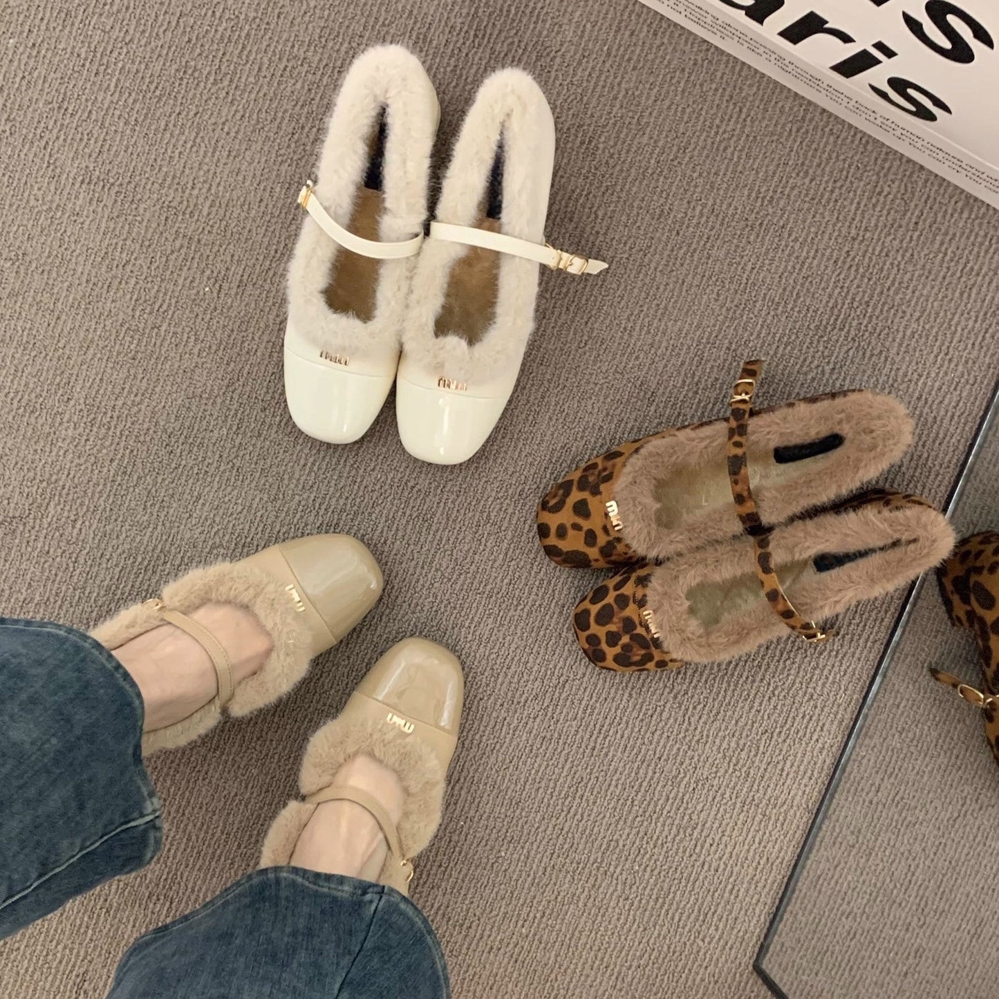 2025  high-end fashionable outer wear leopard print single shoes women's shoes popular autumn and winter thick heel velvet small fragrant style grandma cotton shoes