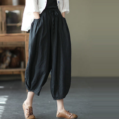 summer new Korean version of Popular style solid color simple large size loose and thin casual versatile nine-point Harlan pants women