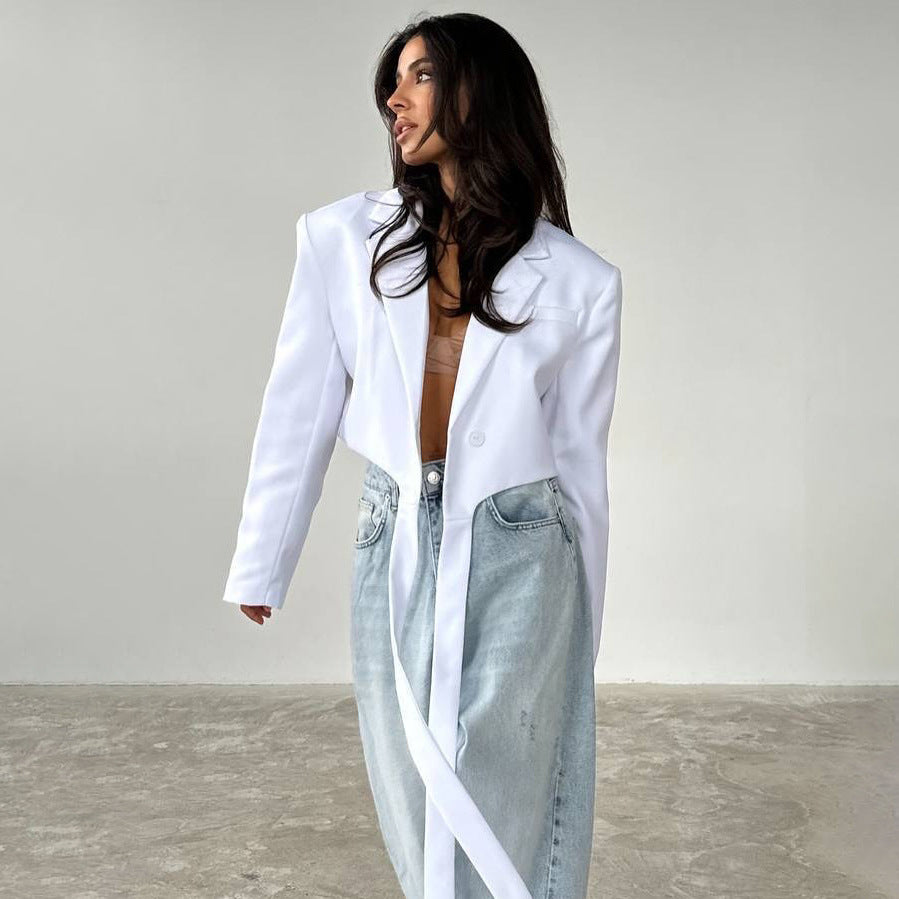 New women's clothing high-end streamer blazer women's 20025 new solid color simple versatile top women