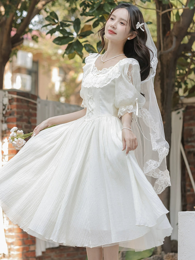 vintage dress long dress lace splicing princess dress engagement certificate light wedding dress