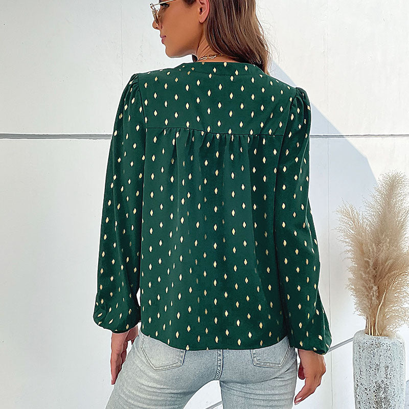 LOVEVOP Cross-border  popular spring and autumn new Popular trade 2025 commuter women's clothing long-sleeved polka dot bronzing design shirt