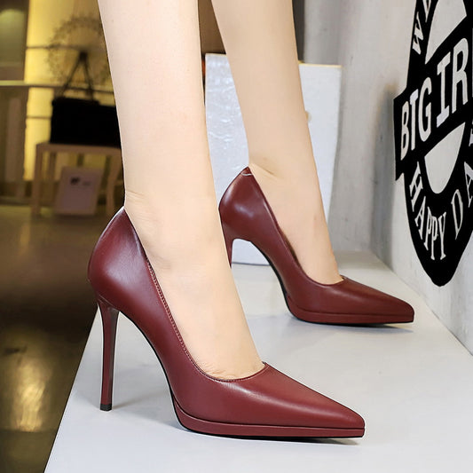 2025 3255-12 retro  style fine heel super high heel waterproof table shallow mouth pointed head sexy nightclub high heels single shoes
