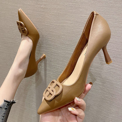 2025 775-80 high heels women's 2025 autumn new Korean version pointed thin heels single shoes women's one-pedal lazy shoes trend