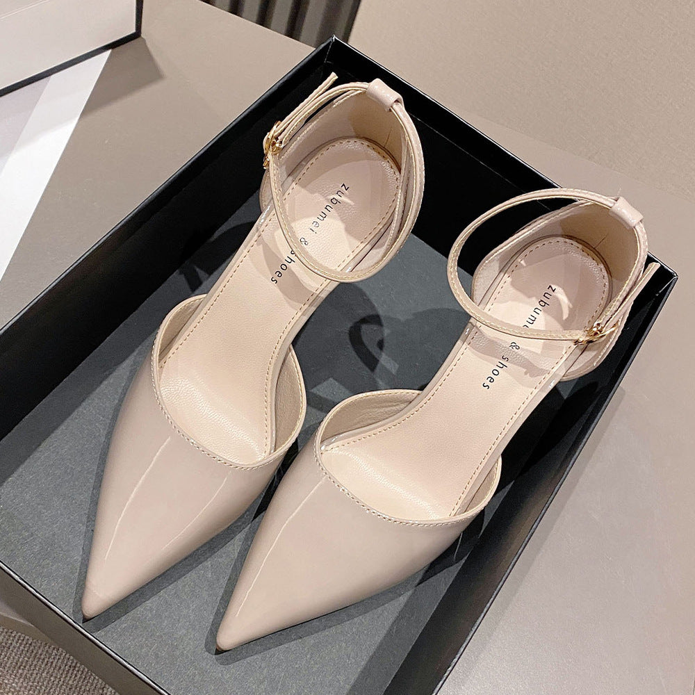 2025 993-1 High Heel Sandals 2025 New Patent Leather Commuter Thin Heel High Heels Professional OL Baotou Hollow Sandals Women