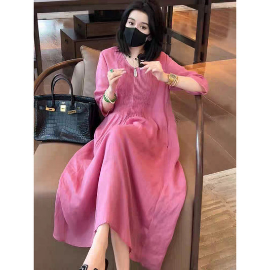 High-end temperament Tencel cotton dress women's  summer new loose and thin breathable holiday long skirt