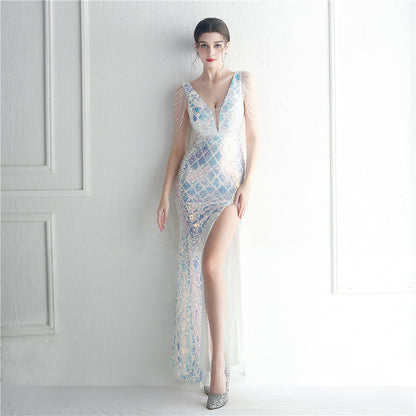 19978 #Cross-border Spot Heavy Industry Nail Beads Symphony Beads Star Hosts Bridal Dinner Ceremony Long Evening Dress