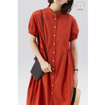 "Midsummer Pomegranate Red" Literary Retro  New Summer Cool Cotton Casual Loose OP Shirt Dress