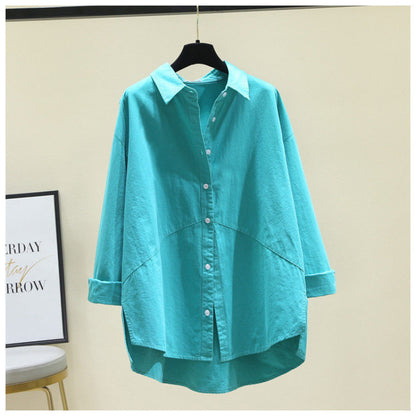 Long-sleeved shirt women's  spring new Korean version of fashion solid color temperament loose Popular casual shirt top