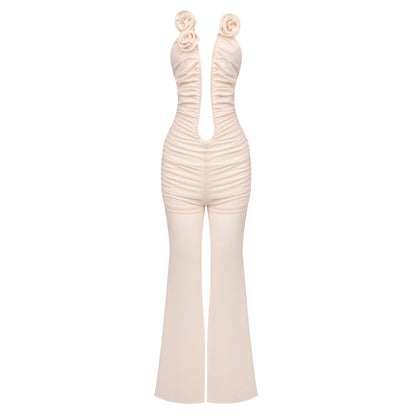 LOVEVOP popular autumn new   tube top mesh jumpsuit trousers slim dress women's wholesale red