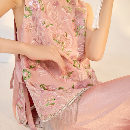 summer new Chinese heavy industry embroidery sleeveless national style temperament neckline diamond inlaid fashion vest women M6100