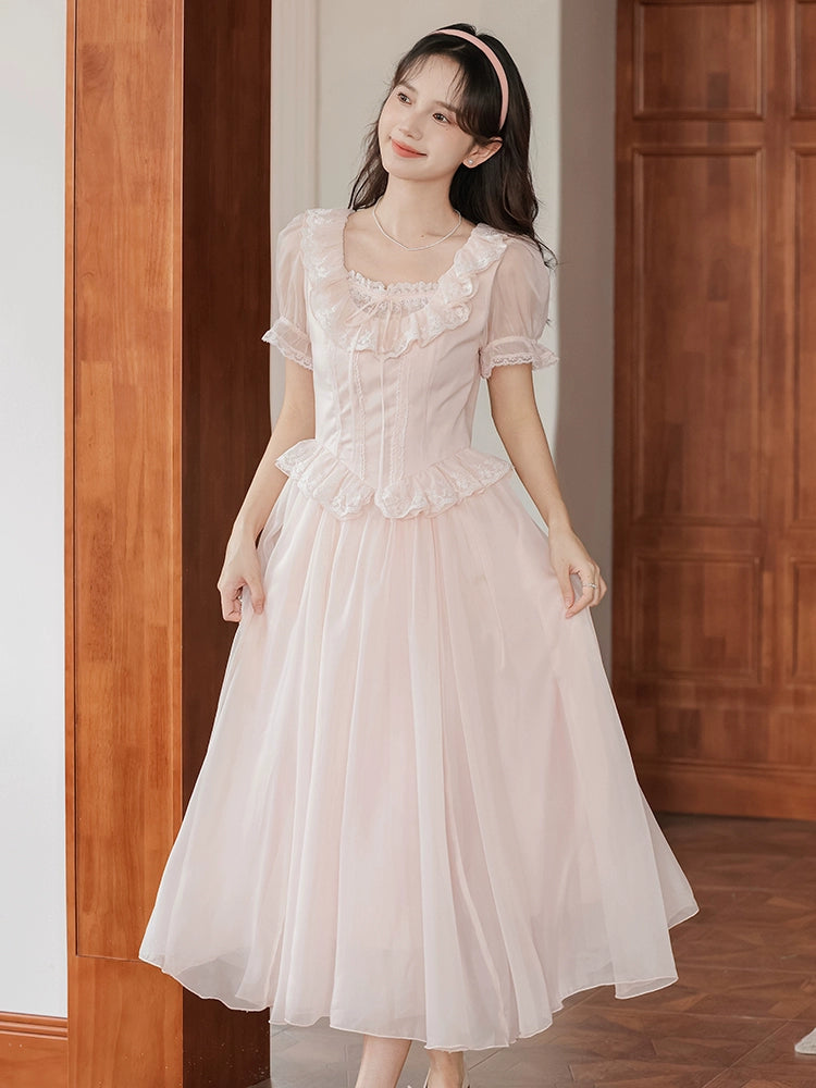 dress heavy industry lace on the run princess long dress tea gas small skirt women's summer lolita small dress