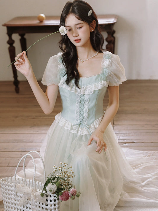lace tulle dress designer fairy long dress Mori Lolita vintage princess dress
