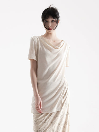 APOZi collection time series new Chinese swing neck long-sleeved t-shirt women's loose and thin knitted top