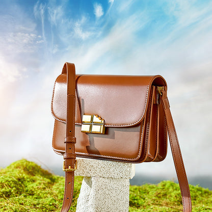 popular spring and summer new cowhide small square bag women's high-end shoulder underarm bag niche messenger bag bag