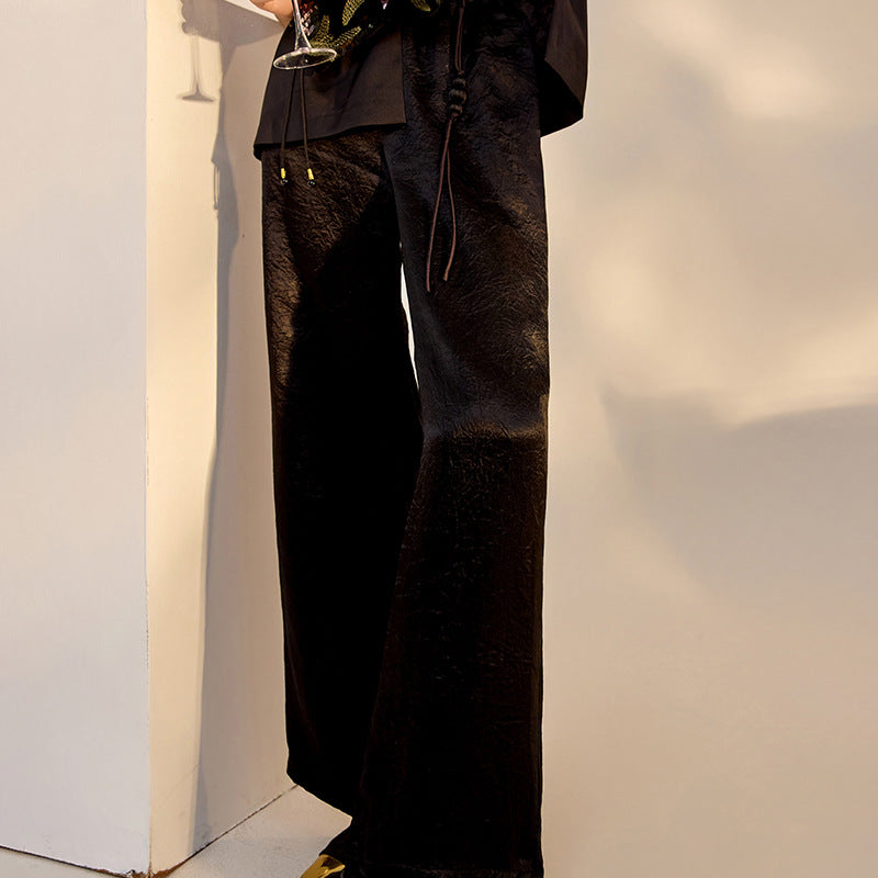 New Chinese wide-leg pants women's summer new loose high waist drape acetic acid casual temperament straight-leg pants M6028