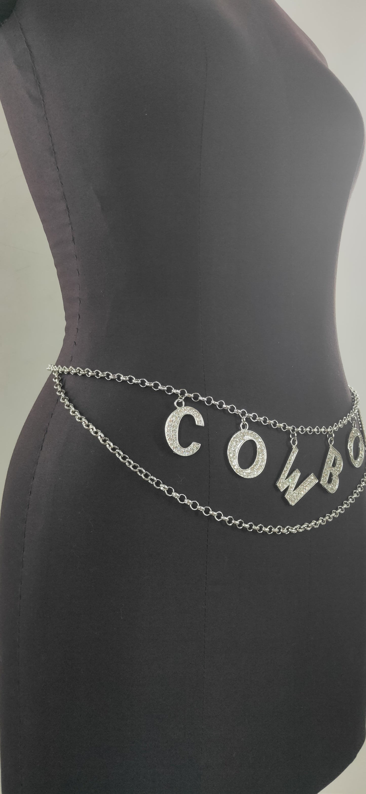 2025 MW2936  waist chain fashion rhinestone inlaid letter pendant wave fringed chain waist chain waist jewelry