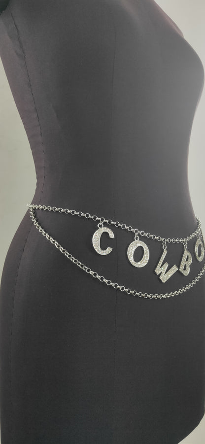 2025 MW2936  waist chain fashion rhinestone inlaid letter pendant wave fringed chain waist chain waist jewelry