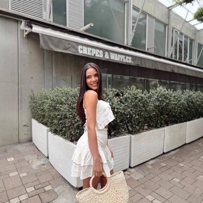 summer new New  travel beach ins suspender pure desire high waist fairy skirt set