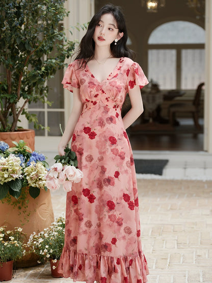 Go to a windy place and let red beans and roses wear a  red floral dress, which is a great-looking skirt in summer.
